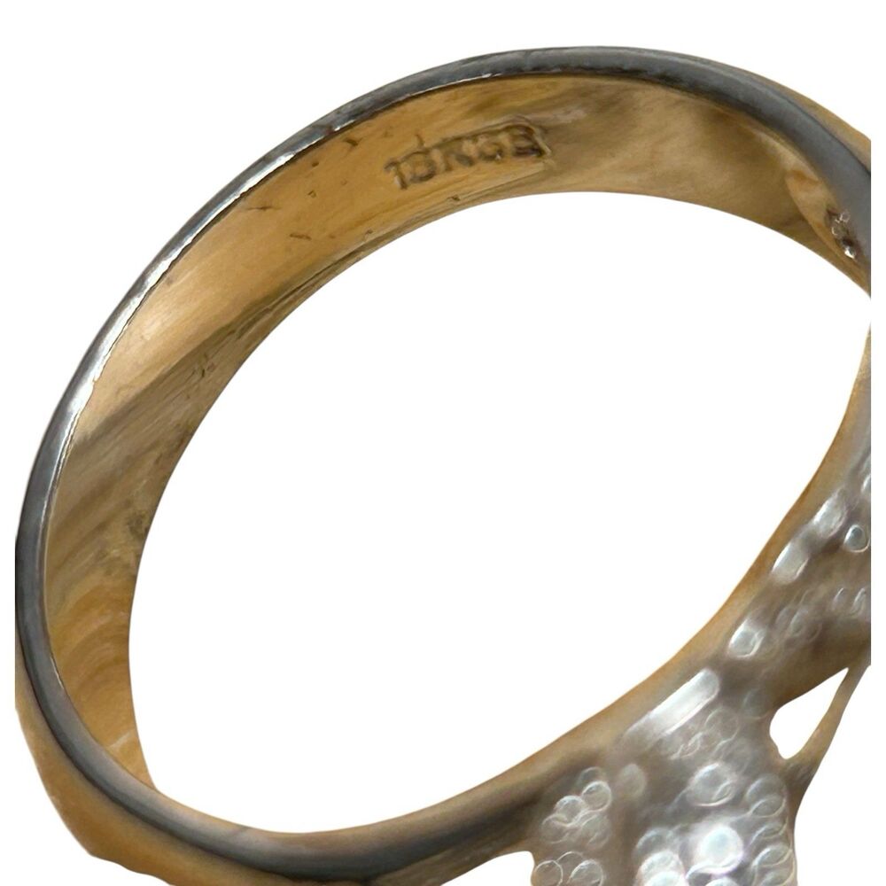 Carved Mother of Pearl Rose Statement Ring 10K Gold Electroplate Size 8.75 - Picture 5 of 5